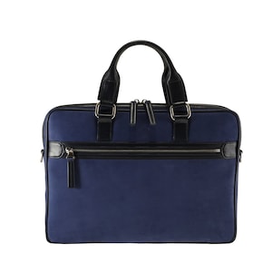 Sac d'affaires en cuir fait main DAN en bleu marine, nubuck | Porte-documents pour homme, sac de tous les jours unisexe, porte-documents élégant et décontracté | Fabriqué de manière éthique