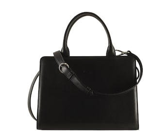 Handmade leather top handle bag VIV large in black, pebble | Womens leather bag, fashionable bag - timeless gift for her | Ethically made