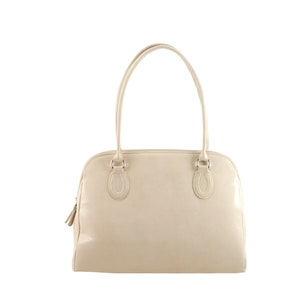 Handmade leather shoulder tote VALERIE tote in cream beige, lizard tejus print | Womens business bag, elegant work bag  | Ethically made