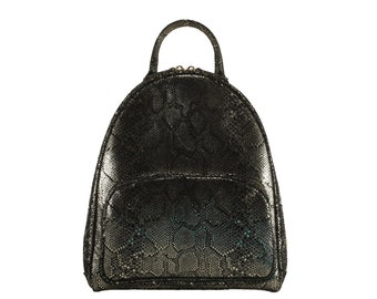 Victoria's Secret Black Luxe Python Mini Backpack with Zippers 