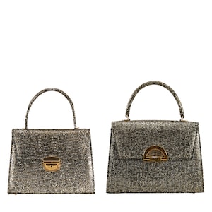 Handgemachte Leder Mini Henkeltasche JASMIN in Metallic Gold Diamond | Hochzeitstasche, Brautjungfer Tasche, Abendtasche, Abschlussballtasche | Ethisch hergestellt