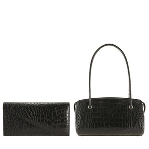 Handmade leather evening bag in black croc | clutch BORA x shoulder bag GILA | Wedding bag, structured bag - elegant style | Ethically made