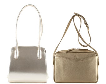 Handmade leather bag in metallic gold | shoulder bag REGINA x zip crossbody MARA in old gold | Wedding bag, elegant | Ethically made