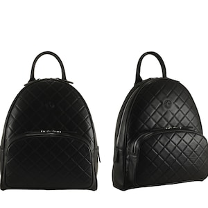 Handmade leather backpack KATLYN in black, hand quilted, diamond quilted | Fashionable backpack - timeless gift for her | Ethically made
