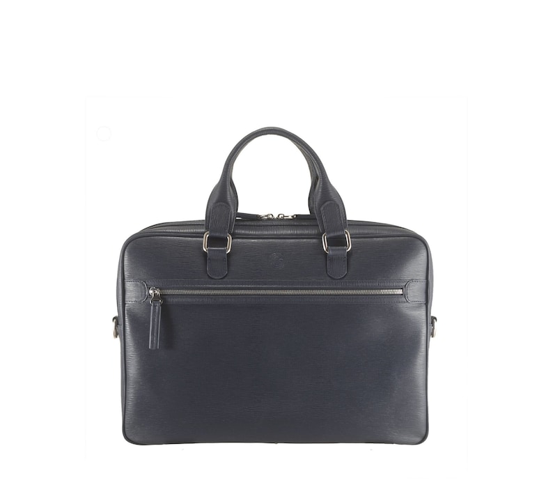 Handmade leather briefcase DENIS in navy blue, epi Mens business bag, unisex briefcase, everyday work bag Ethically made image 1