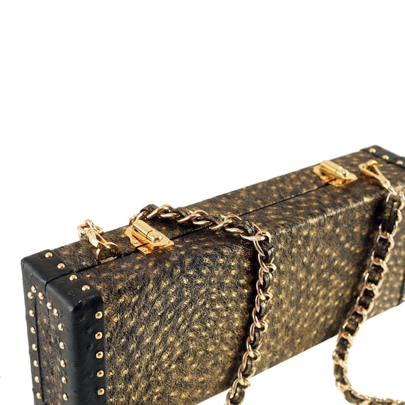 Handmade Leather Clutch Bag ALLIE in Gold Black Ostrich Trunk Bag Box Bag Wedding Bag Mother s Day Gift Ethically Made Etsy Ireland
