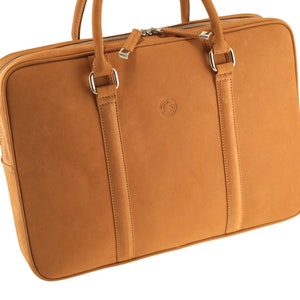 Porte-documents en cuir fait main DENIS cognac, camel, fauve, brun sable | Sac d&#39;affaires pour homme, porte-documents unisexe, cadeau pour lui | Fabriqué de manière éthique