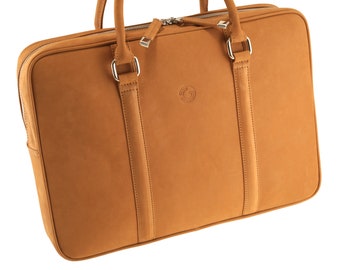 Porte-documents en cuir fait main DENIS en camel cognac, beige, marron sable | Sac d'affaires pour homme, mallette unisexe, cadeau pour lui | Fabriqué de manière éthique