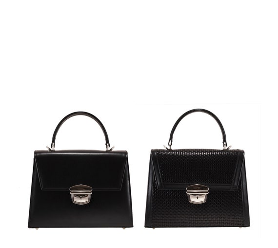 Handmade Leather Womens Top Handle Bag JASMIN in Black 