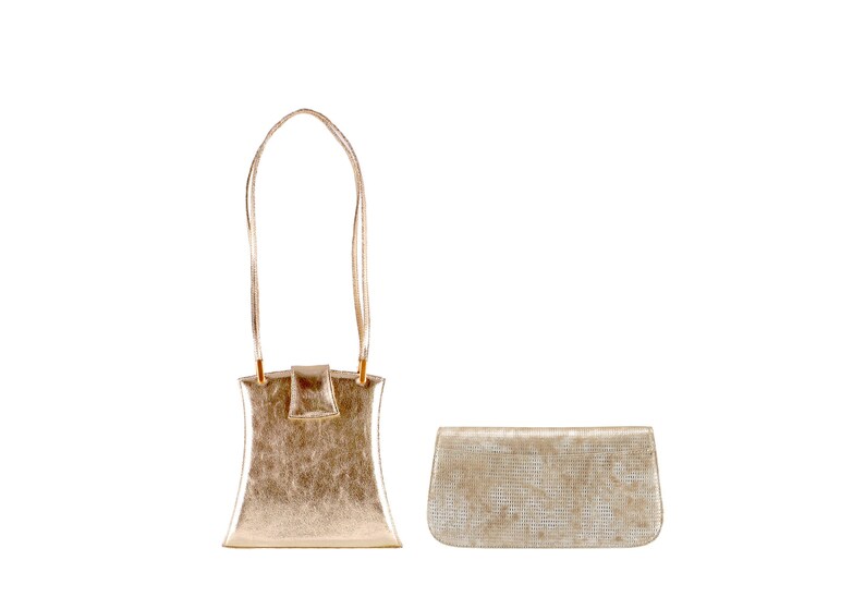 gold leather evening bag