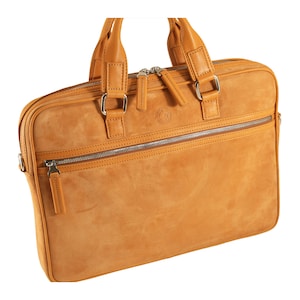 Leather mens briefcase DAN in cognac camel brown, suede nubuck | Business bag, timeless work bag, mens bag, mens gift | Ethically made
