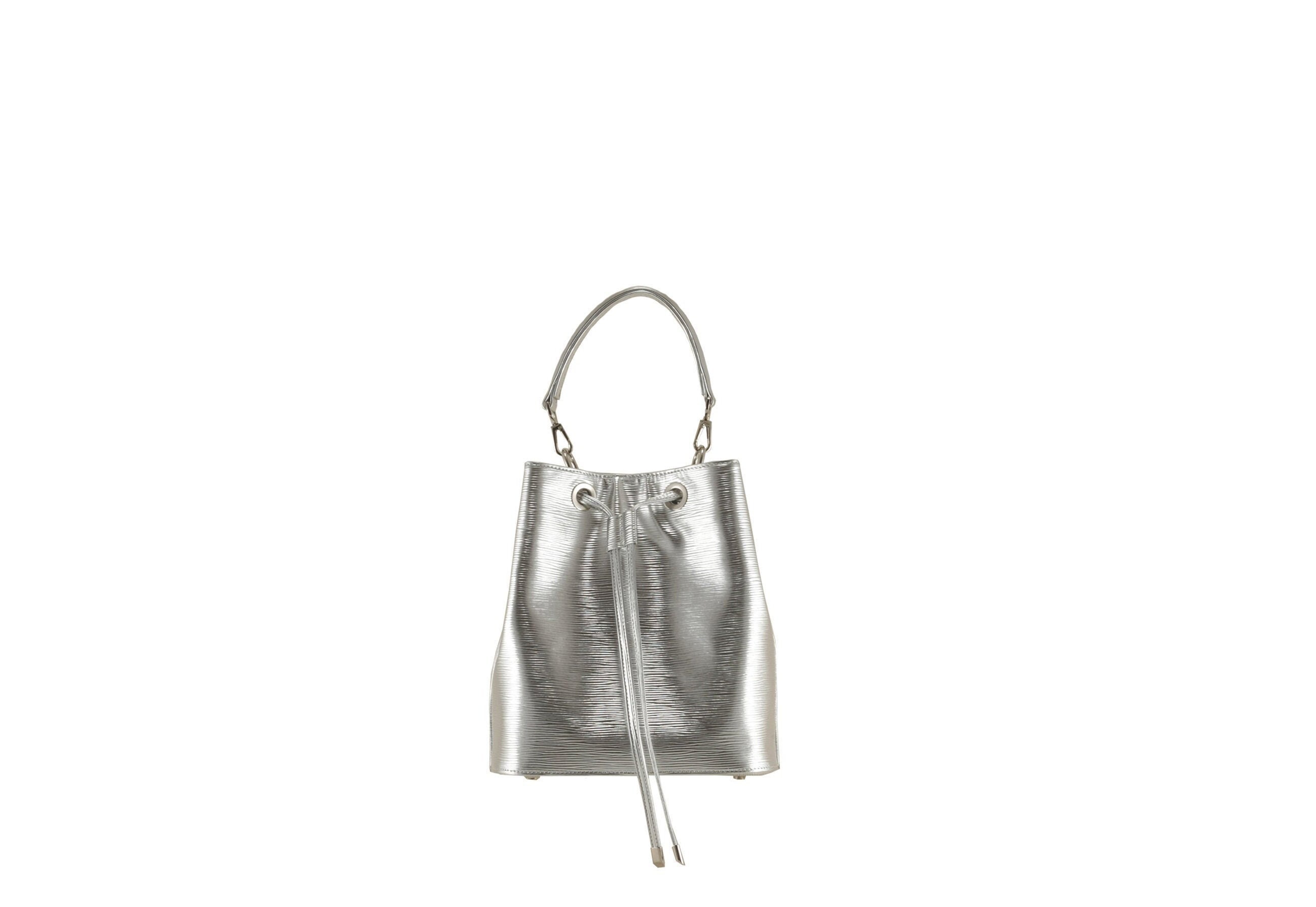 Handmade leather bucket bag SOPHIE small in metallic silver, epi | Womens evening bag, wedding bag | Ethically made