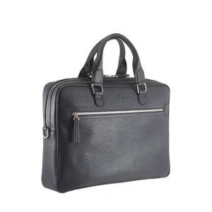 Handmade leather briefcase DENIS in navy blue, epi Mens business bag, unisex briefcase, everyday work bag Ethically made image 3