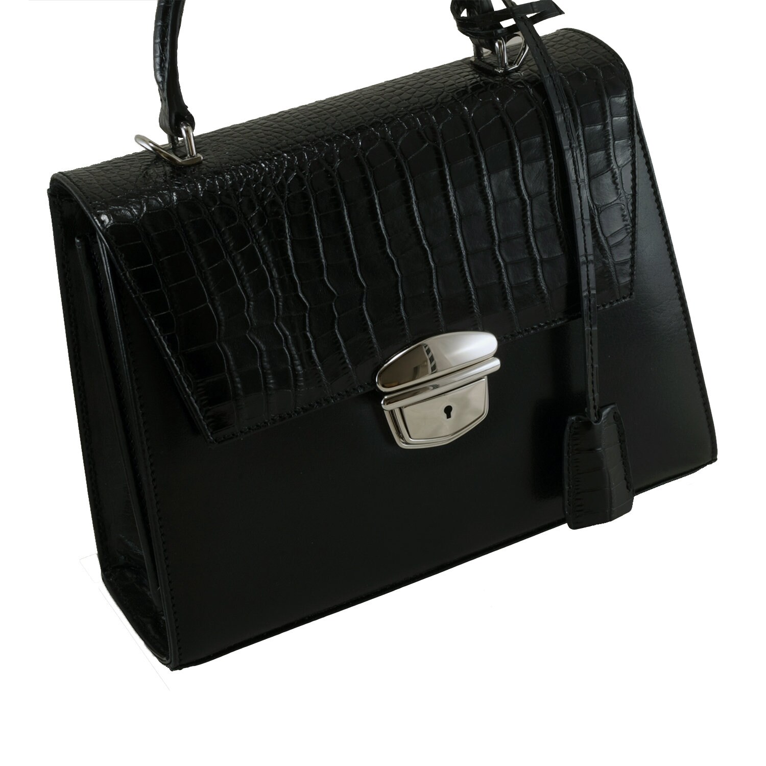 Handmade Leather Mini Top Handle Bag JASMIN in Black Patent 