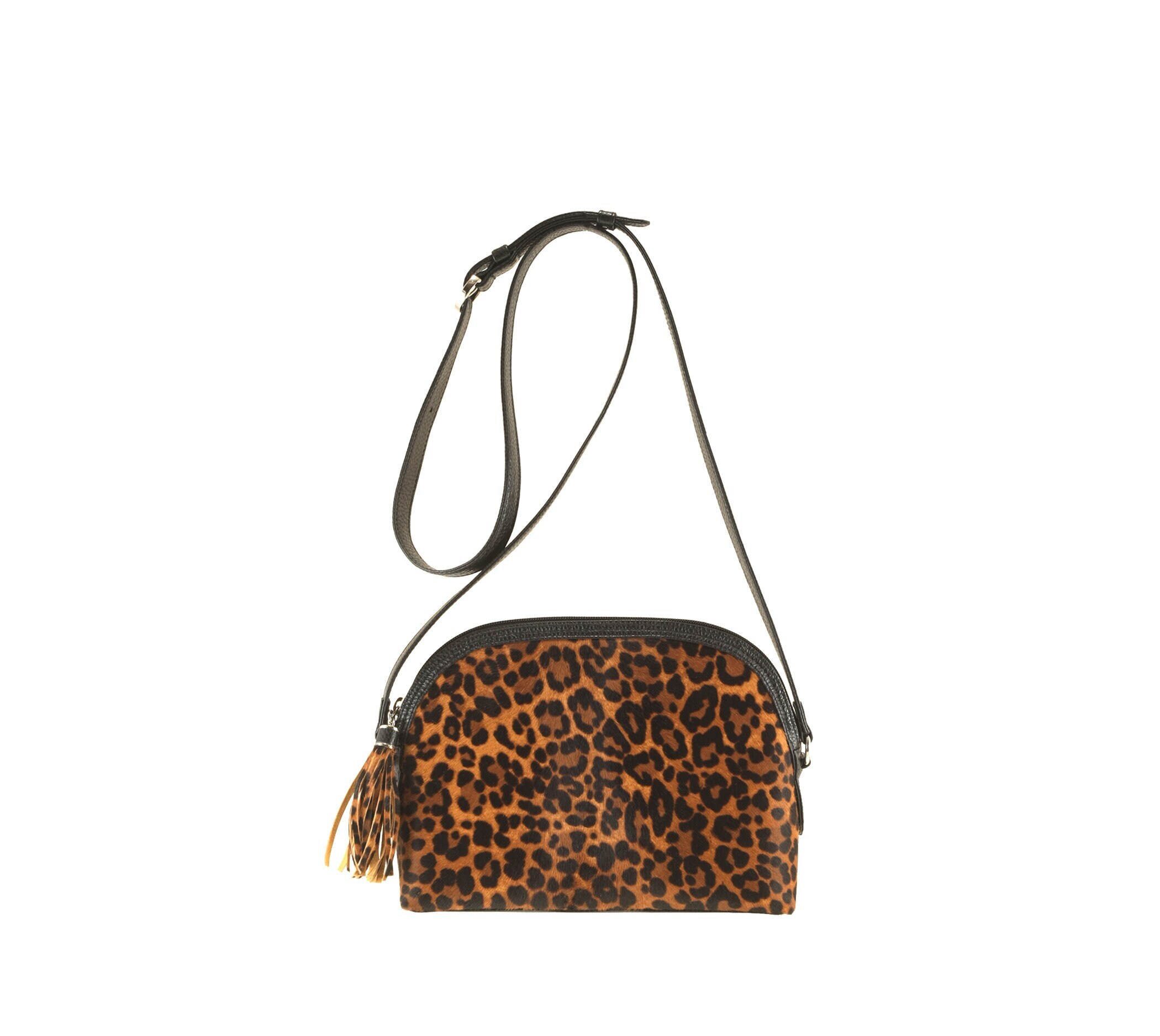 Handmade leather crossbody bag RENA in leopard pony hair, black brown | Womens evening bag | Ethically made