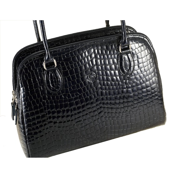 Handmade Leather Shoulder Bag VALERIE Tote in Blue Croc Croco Crocodile Alligator E. Patent Business Bag Work Bag Ethically Made Etsy Ireland