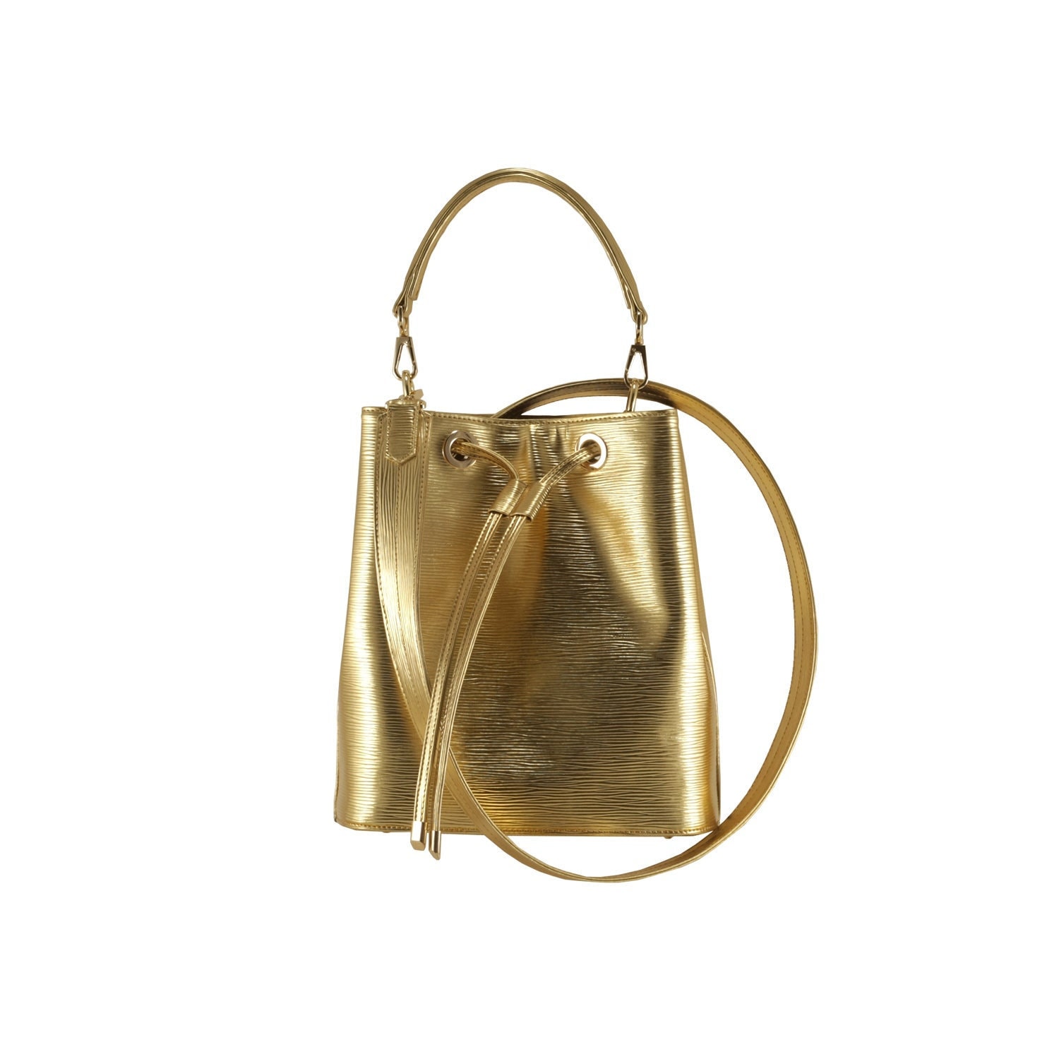 Handmade leather bucket bag SOPHIE small in gold, epi | Womens body bag, everyday bag, shoulder bag - bridesmaid bag | Ethically made
