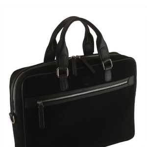 Black leather mens briefcase DENIS in black, suede nubuck | Business bag, timeless work bag, mens bag, mens gift | Ethically made