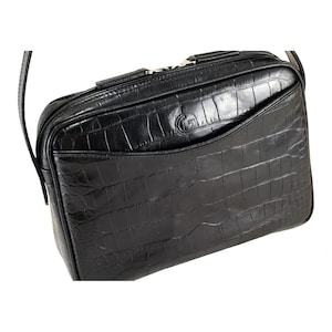 Handmade leather crossbody bag MARA in black, croc croco alligator | Travel bag, wedding bag | Ethically made