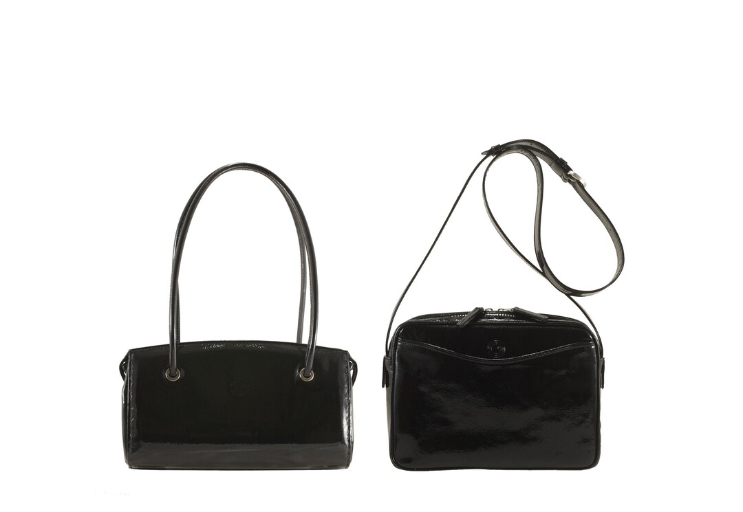 Handmade Leather Bag in Black, Crankled Patent Shoulder Bag GILA X