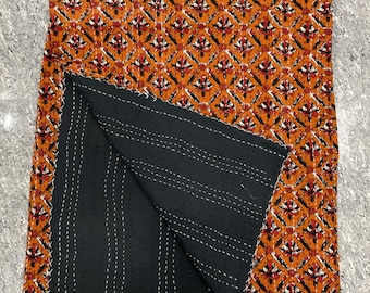 Floral Print Cotton Kantha: Hand Block Printed Cotton Bed Spread