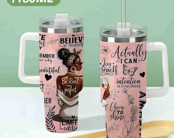 Black Girl Magic Tumbler 40oz with Handle,Inspirational Affirmations Stainless Steel Travel Mug,Self Care Birthday Gift,Aesthetic Coffee Cup