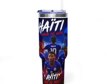 Haiti Soccer Players 40oz Tumbler | Haitian Flag Football Travel Mug