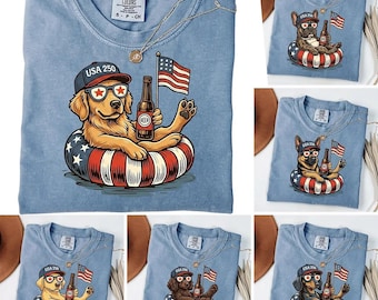 Comfort Colors Custom Dog 40th of July Shirt, USA 250th Anniversary Patriotic Tee, Funny American Flag Dog Lover Gift Vintage Graphic Shirt