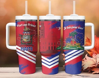Haiti Port-au-Prince Insulated Tumbler With Handle 40oz Stainless Steel Coffee Mug Travel Cup With Straw Patriotic Heritage Gift