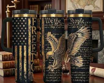 Freedom 250th Eagle Tumbler 40oz with Handle, Patriotic We The People Travel Mug, American Flag Freedom Cup, Military Veteran Gift