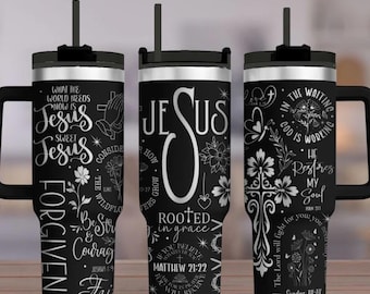 Christian Faith 40oz Tumbler with Handle | Jesus Bible Verse Scripture Travel Mug | Religious Aesthetic Forgiven Rooted in Grace Gift Cup