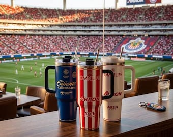 Chivas Guadalajara Inspired 40oz Tumbler With Handle, Soccer Fan Insulated Stainless Steel Travel Mug