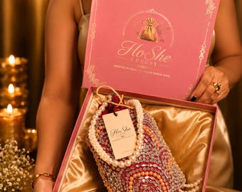 Ruby Pearl Potli Bag | Handmade Beaded Drawstring Purse | Wedding Accessory