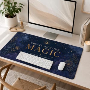 Crea tu propia alfombrilla mágica para escritorio, alfombrilla de ratón celestial, alfombrilla de escritorio estilo academia oscura, regalo de decoración de oficina con luna y estrellas