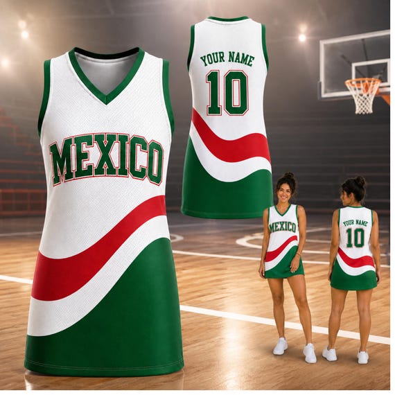 Personalized Mexico Basketball Dress, Custom Name Number Jersey Dress, Mexican Pride Sports Outfit