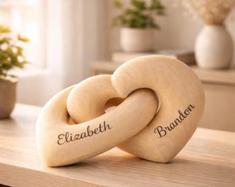 Engraved Pine Wood Heart Lockings - Personalized Wedding Gift,Anniversary Gift
