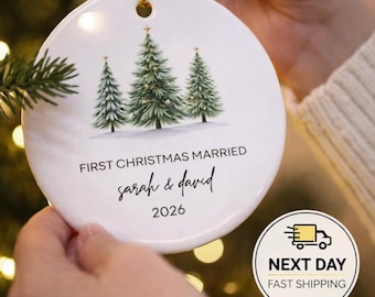 First Christmas Married Ornament - Personalized Wedding Keepsake