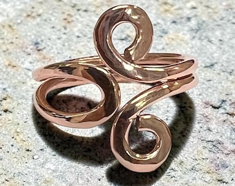 Handmade Copper Swirl Ring: Adjustable Boho Design, Modern Copper Jewelry/Healing, Aura Elevating
