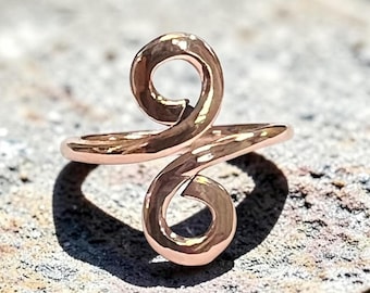 Handmade Copper Swirl Ring: Boho Spiral Adjustable Band – Minimalist Jewelry/Healing, Aura Elevating