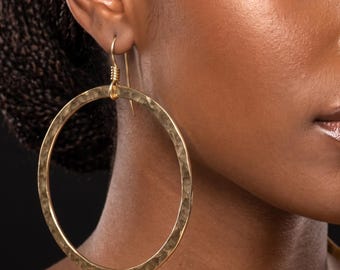 Hammered Brass Copper Hoop Earrings, Lightweight Modern Boho Minimalist Jewelry, Aura Elevating