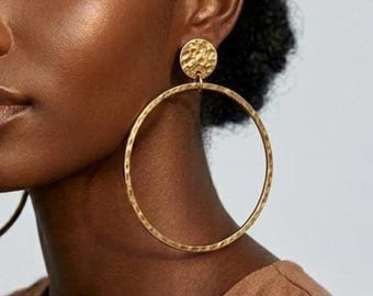 Hammered Brass Copper Hoop Earrings, Lightweight Modern Boho Minimalist Jewelry
