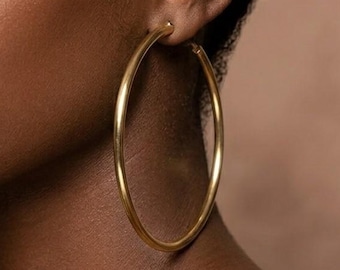 Solid Brass Copper Hoop Earrings, Lightweight Modern Boho Minimalist Jewelry