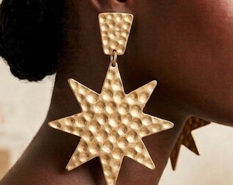 Large Hammered Brass Geometric Dangle Disc Earrings | Modern Boho Statement Jewelry