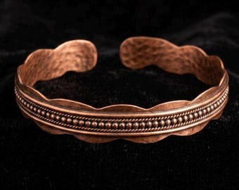 Handmade Copper Cuff Bracelet: Beaded Design, Boho Style, Adjustable Fit/Healing, Aura Elevating