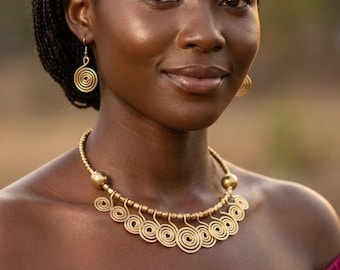 Handmade Copper Spiral Necklace and Earrings Set – Boho Statement Jewelry/Healing, Aura Elevating