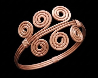 Handmade Copper Bangle, Wire Wrapped Boho Spiral Cuff Bracelet, Tribal Jewelry