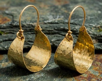Hammered Geometric Bell Earrings: Brass or Copper, Modern Artisan Jewelry
