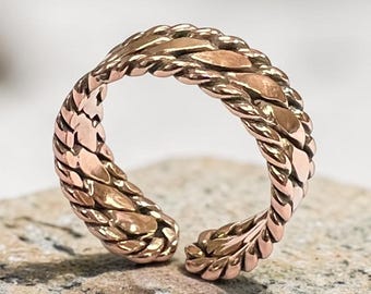 Handmade Copper Braided Ring: Boho Twist Design, Adjustable Statement Jewelry/Healing, Aura Elevating