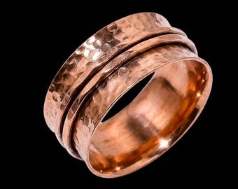 Handmade Copper Spinner Ring, Textured Thumb Band, Boho Fidget Jewelry/Healing, Aura Elevating