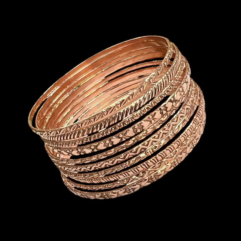 Set of 10 Handmade Copper Bangles, Intricate Boho Stacked Jewelry ...